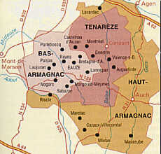 Carte de production d'Armagnac